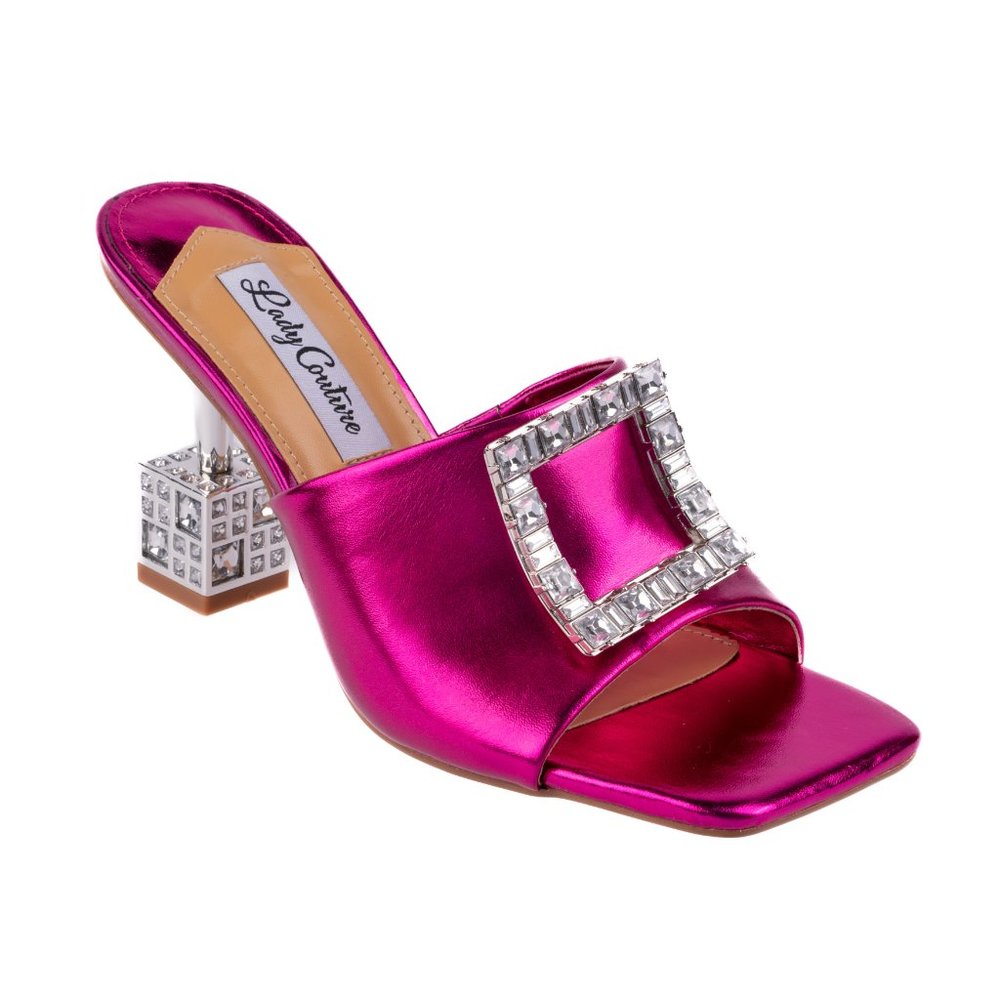 3.5 inch High Fashionable Square Heel Comfortable Ladies Hot Pink Sandals